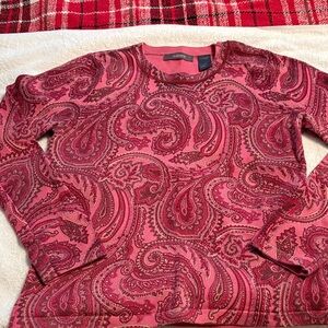 Liz Claiborne Rose Paisley Crewneck Long-sleeve Shirt Size M